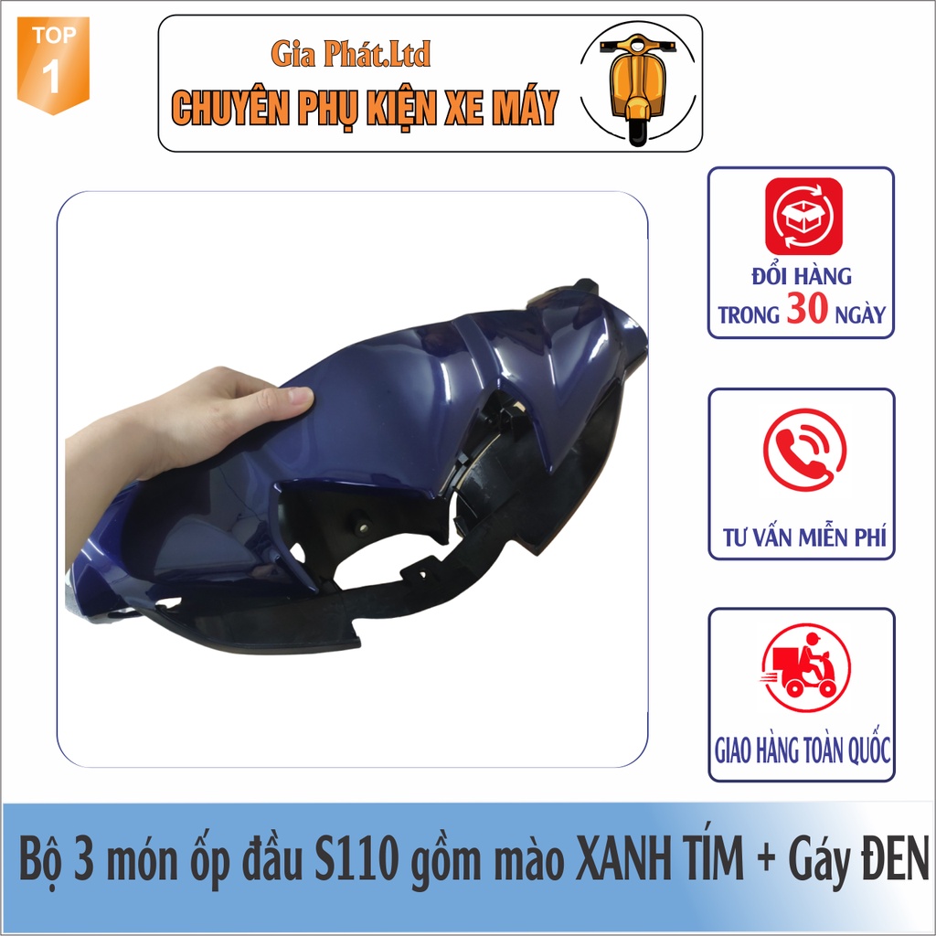 Combo ốp đầu Wave S110  gồm MÀO XANH TÍM + GÁY ĐEN + và Pha đèn kèm bóng