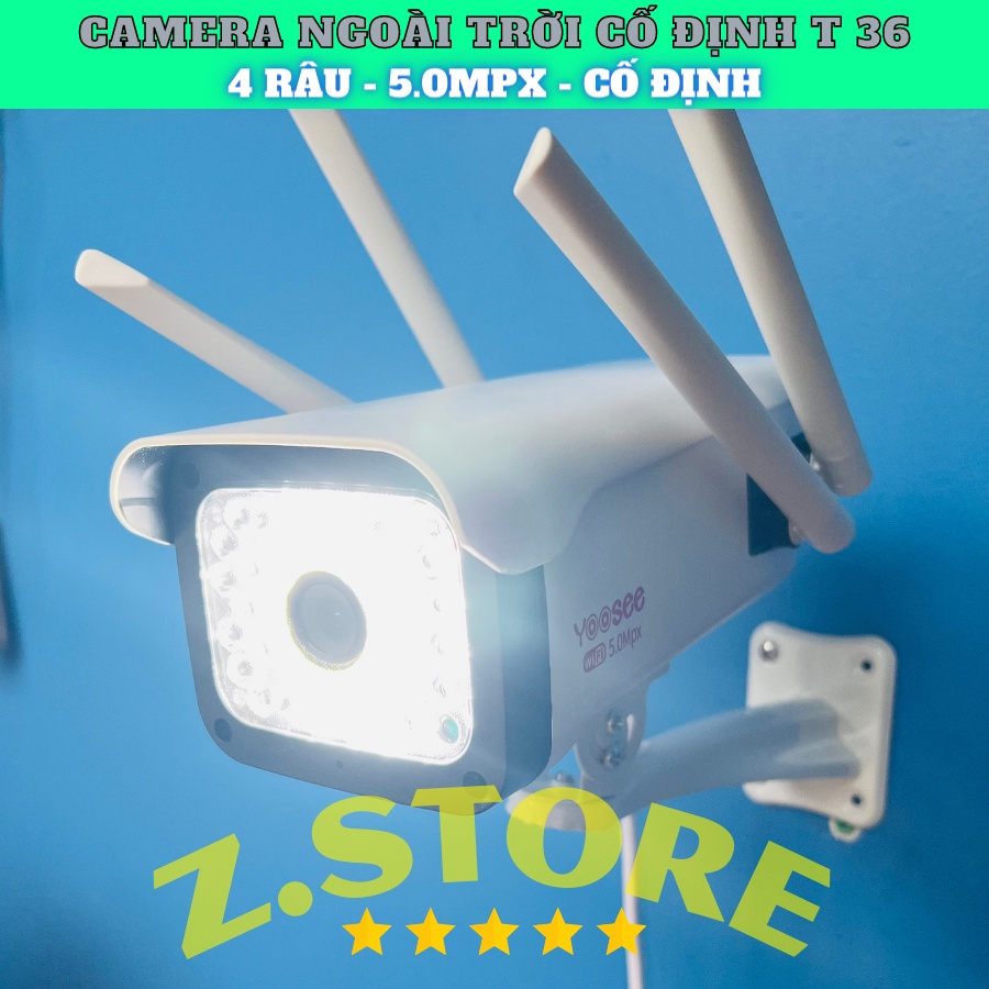 Camera Yoosee 4 râu 36 Led 5.0 chống nước, xem đêm có màu,camera wifi thân cố định t36