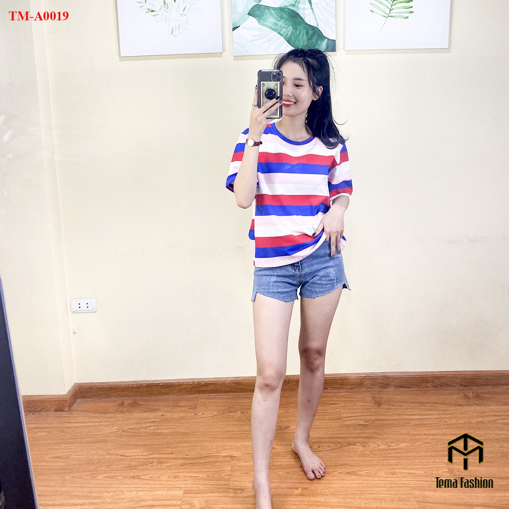 Áo phông nữ TEMA - Áo thun nữ kẻ ngang siêu xinh nhiều màu cổ tròn chất cotton siêu mát | BigBuy360 - bigbuy360.vn