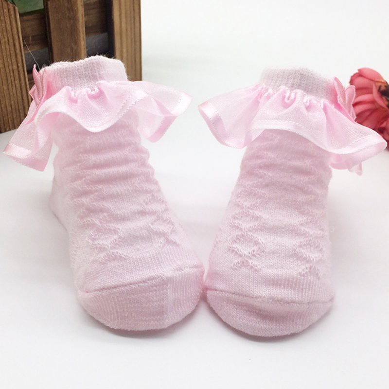 Vớ cotton viền ren cho bé gái từ 0-6 tháng tuổi