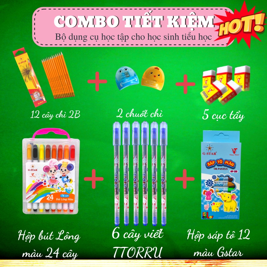 COMBO Bộ dụng cụ học tập cho học sinh tiểu học