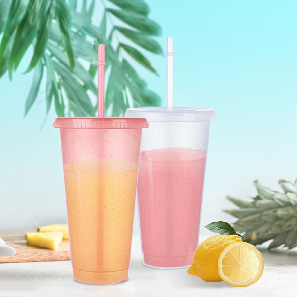 1 Ly Nhựa Uống Nước Nhiều Màu Sắc Có Thể Tái Sử Dụng Kèm Ống Hút Tiện Dụng 81