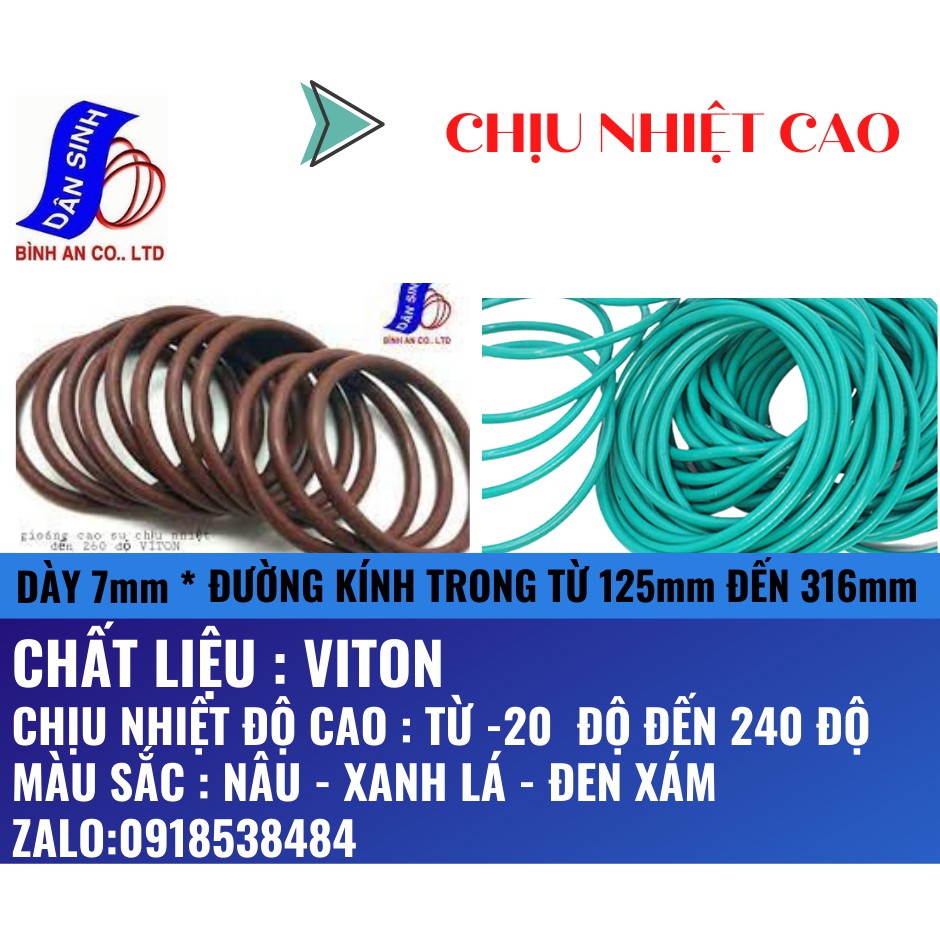 Dày 7mm * (125mm đến 316mm Đường kính trong),Gioăng VITON/FKM chịu nhiệt cao