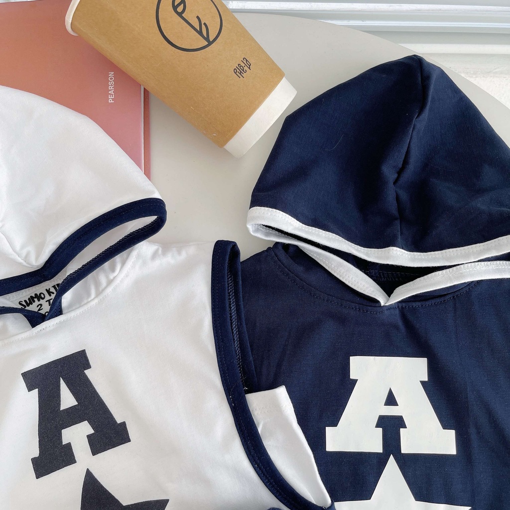 Bộ Sát Nách Hè Ba Lỗ In Chữ A Ngôi Sao Có Mũ Phong Cách Hip Hop Cho Bé Trai Mặc Cực Xinh - SUMO KIDS