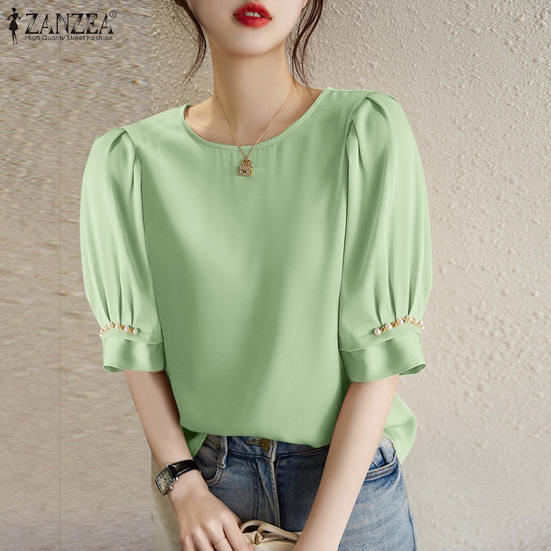 Zanzea Áo Sơ Mi Tay Lửng Vải Satin Thời Trang Dành Cho Nữ