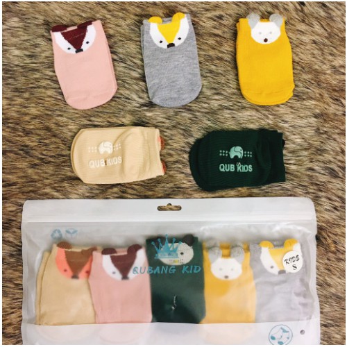 Set 5 đôi tất KID có đế chống trượt đóng túi zip, 1 túi 5 đôi tất QBKID cho bé 0-3 tuổi