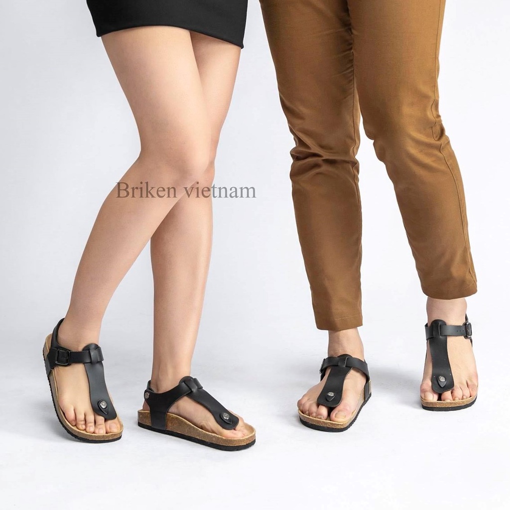 Mã D10 Sandal DA BÒ Đế Trấu Quai Tách Ngón Unisex Birken Vietnam Bioline