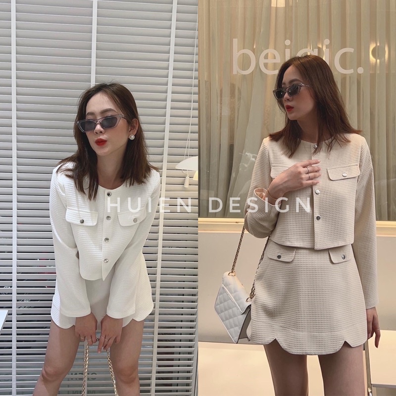 Áo vest blazer dáng lửng dài hàng thiết kế Huien chất xốp mịn