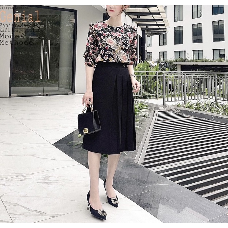 Áo kiểu nữ tính G132 thời trang GEM.VN chất vải tơ mát, hoa văn đẹp trang nhã, ,có bán rời chân váy - GEM Fashion