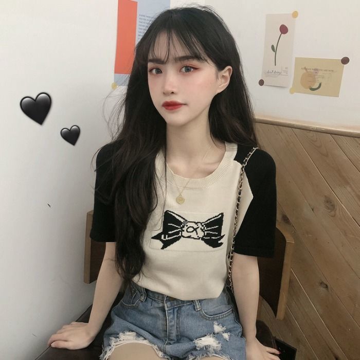 Áo tay ngắn dệt kim thời trang mùa hè cho nữ