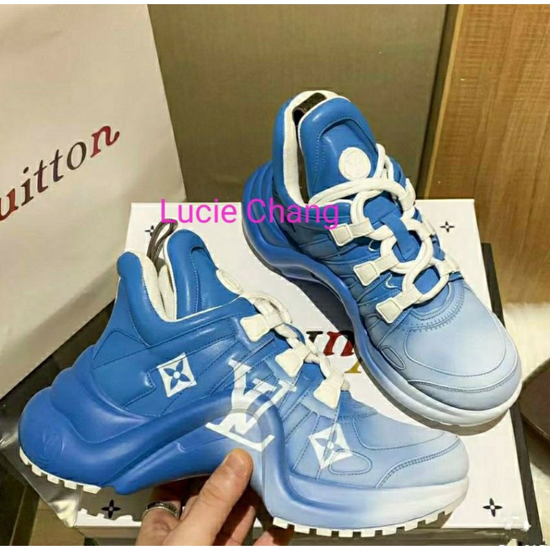 Giày thể thao Sneaker LV bản màu pha loang hồng xanh