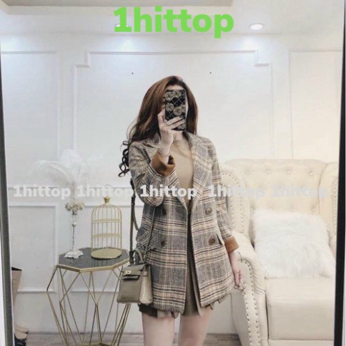 Áo blazer nữ áo vest kẻ khoác ngoài phong cách hàn quốc hàng 2 lớp kaca 1hittop