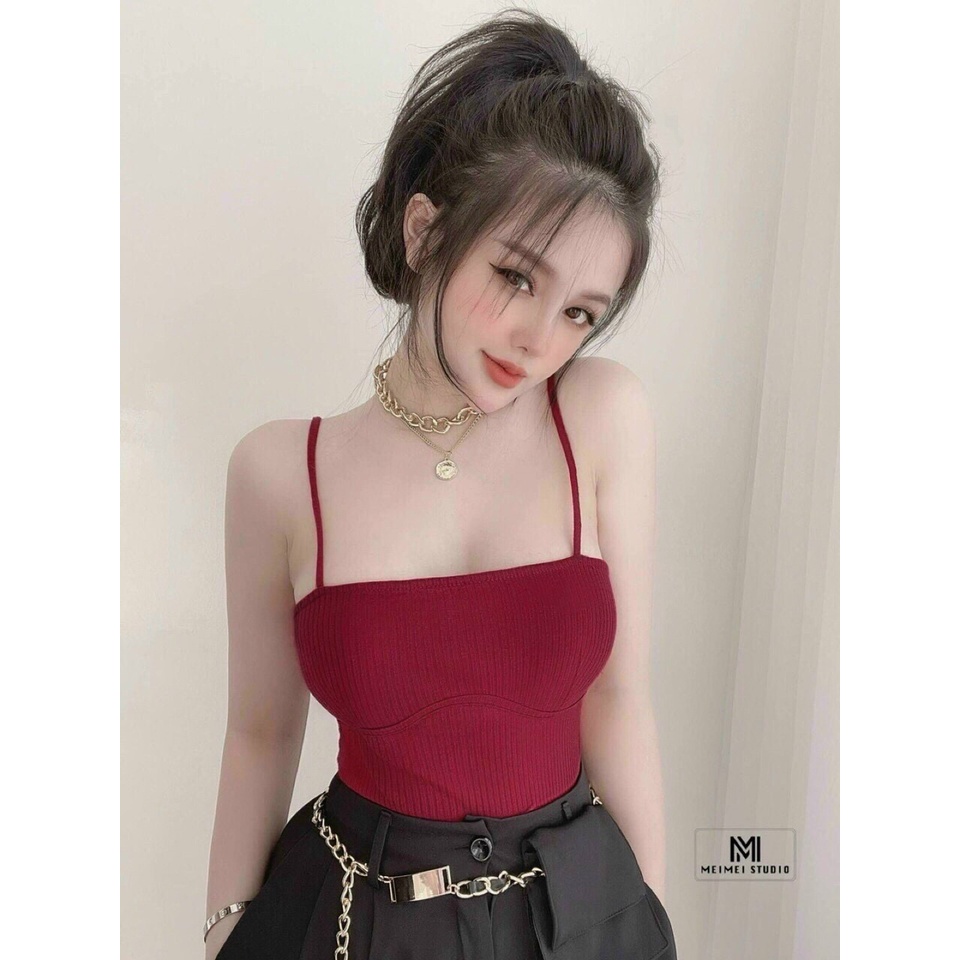 Áo Hai Dây Phối Sang Chảnh - Có Mút Ngực Chất Thun Gân