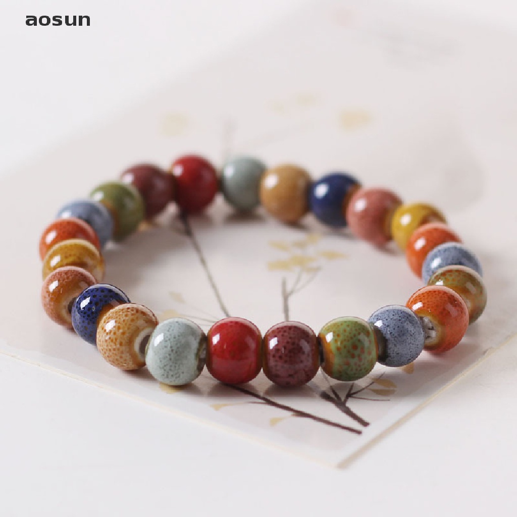 Aosun 1 Vòng Tay Chuỗi Hạt Gốm Men Sứ Nhiều Màu Thời Trang Phong Cách Dân Tộc Thích Hợp Làm Quà Tặng
