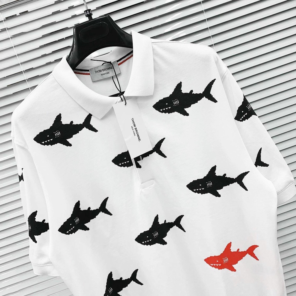 Thời trang nam, áo polo in hình cá mập, polo nam, polo có cổ nam