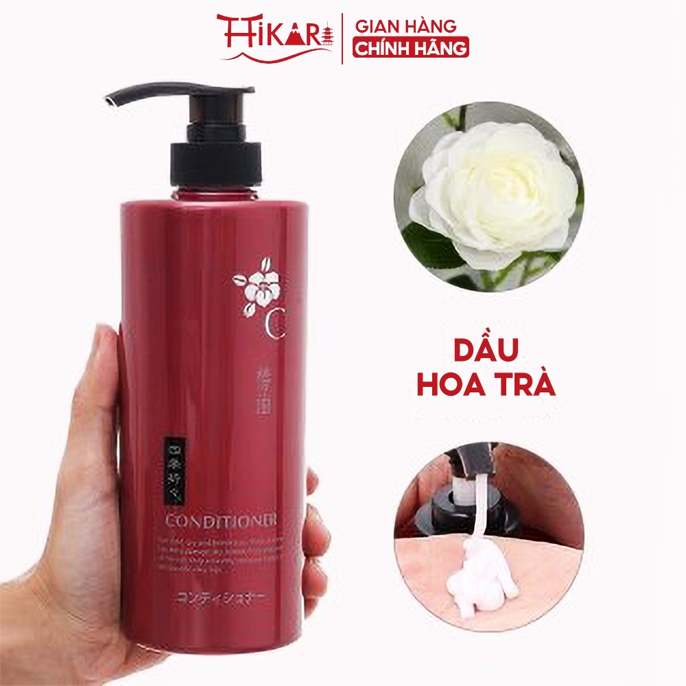 Cặp dầu gội và dầu xả chiết xuất hoa trà Kumano Tsubaki Camellia  600ml phục hồi tóc hư tổn