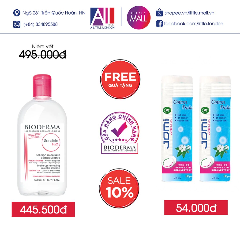 Nước tẩy trang và làm sạch dành cho da nhạy cảm Bioderma Sensibio H20 TẶNG bông tẩy trang Jomi (Nhập khẩu) | BigBuy360 - bigbuy360.vn