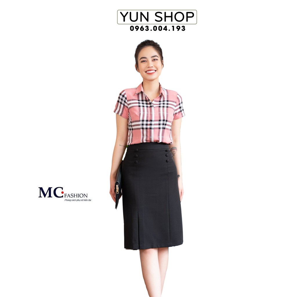 Áo Sơ Mi Nữ- Áo Sơ Mi Công Sở Thanh Lịch Kiểu Dáng Cộc Ngắn Tay  A665 Kẻ Bbr Màu Hồng
