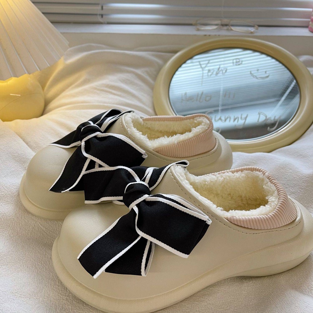 Dép Bông Đi Trong Nhà Đế Dày Giữ Ấm Mùa Đông Thiết Kế Dễ Thương Dành Cho Nữ