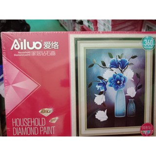 Tranh đính đá Bình Hoa Xanh có cườm đẹp (chưa đính)