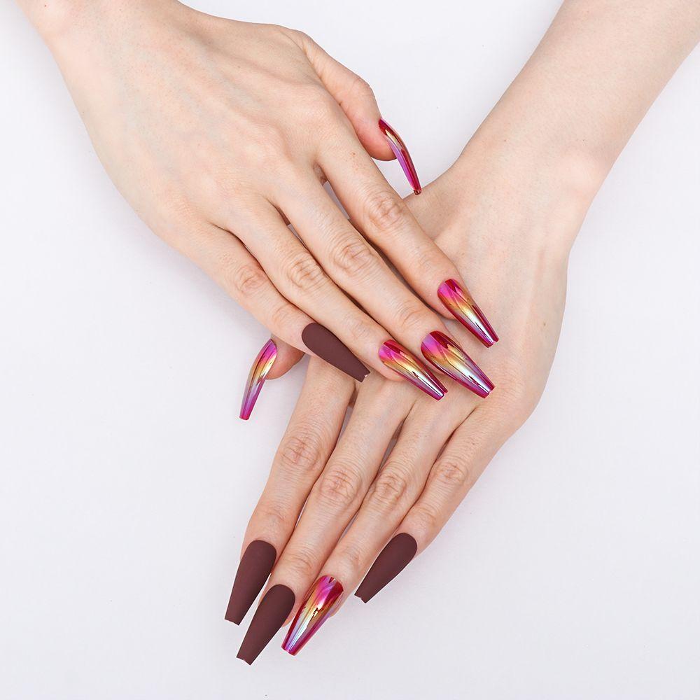 MELODG Móng Tay Giả Hình Chữ T Màu Ombre Thời Trang