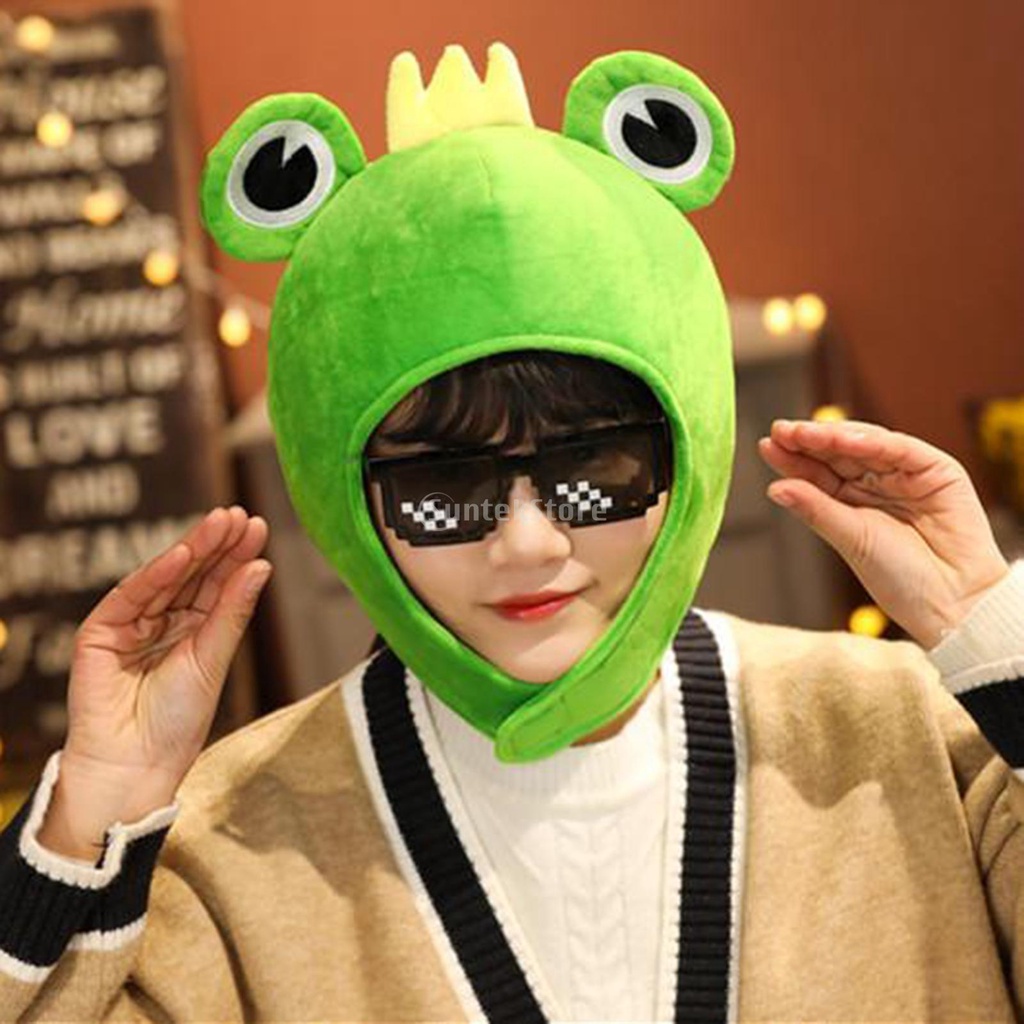 Mũ nhồi bông hóa trang hình con ếch đội vương miện quấn dưới cằm