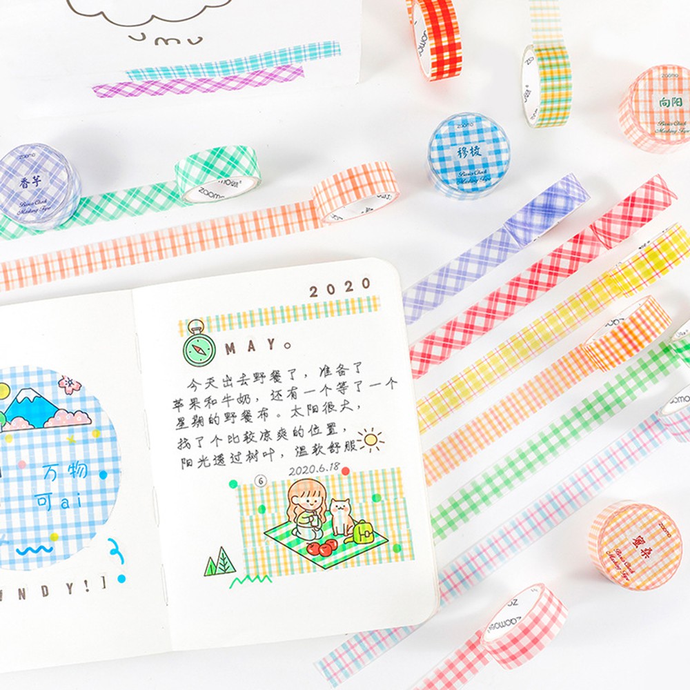 Cuộn băng dán trang trí sổ sách in họa tiết lưới cổ điển đơn giản DIY