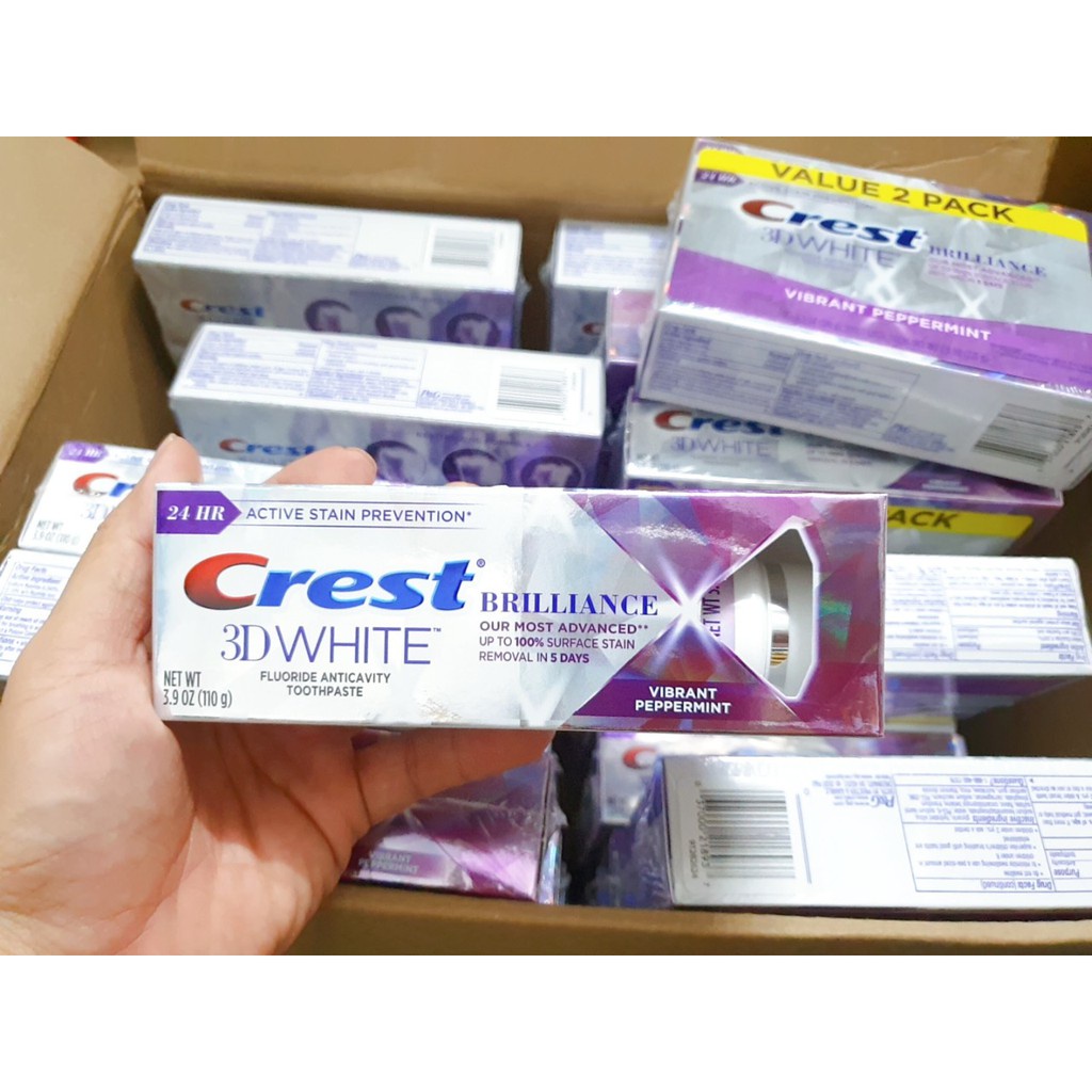 Kem đánh răng Crest 3D White Brilliance bản nâng cấp 110g chính hãng Mỹ - Giúp trắng răng hiệu quả và đánh bay mảng bám