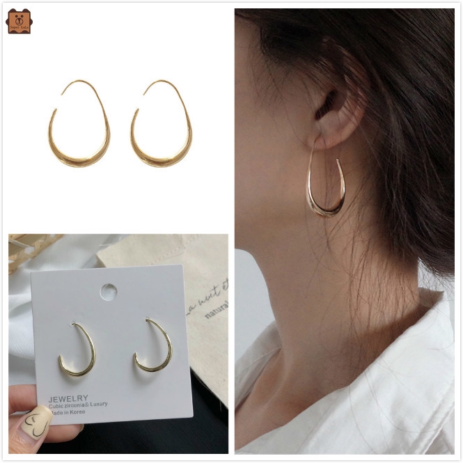 Khuyên tai tròn kim loại phong cách Hàn Quốc thanh lịch dành cho nữ