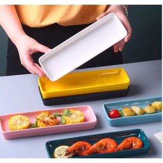 Đĩa sứ hình chữ nhật dáng dài decor, chụp ảnh, bày thức ăn, bánh