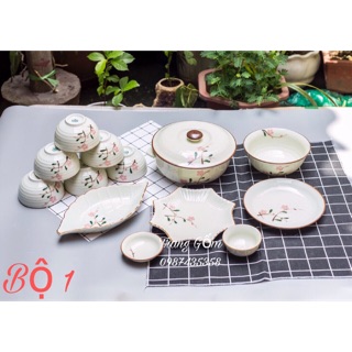 Set bát đĩa hoa gốm sứ Bát Tràng cao cấp được chọn đĩa hàng chuẩn Loại 1