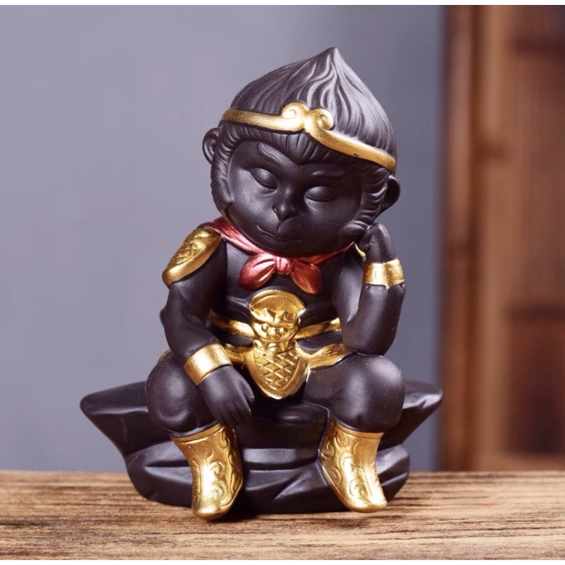 Tượng Tôn Ngộ Không Chống Cằm Trang Trí Hồ Cá Tép, Thuỷ Sinh