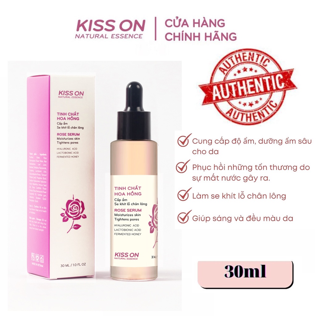 Tinh chất serum hoa hồng KISS ON 30 ml - Cấp ẩm nhanh, làm sáng da và thu nhỏ lỗ chân lông, giúp da t