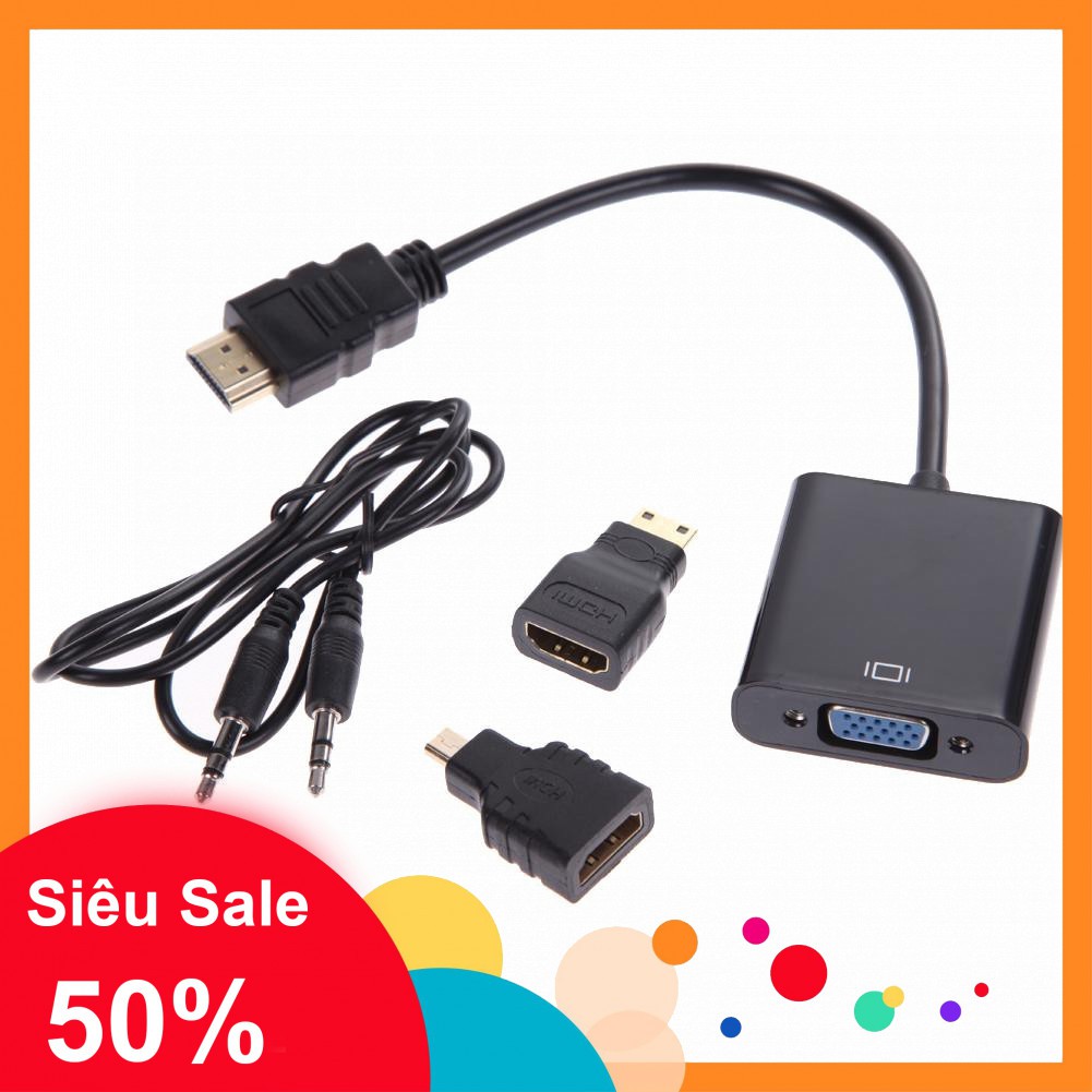 Hà nội - Cáp 1080P Micro HDMI / Mini HDMI / HDMI sang VGA kèm âm thanh-  TH