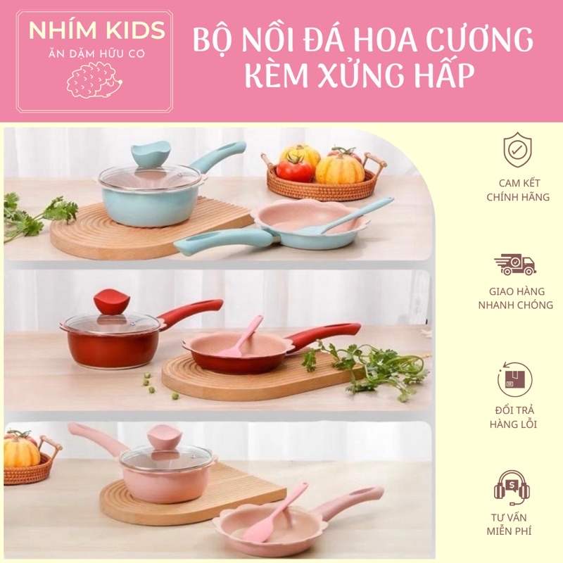 Bộ nồi chảo đá cao cấp kèm xửng hấp chế biến ăn dặm