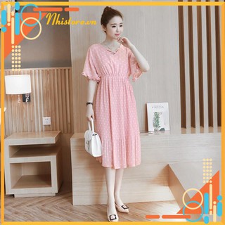 Váy bầu Đầm bầu, váy bầu công sở form dài chấm bi