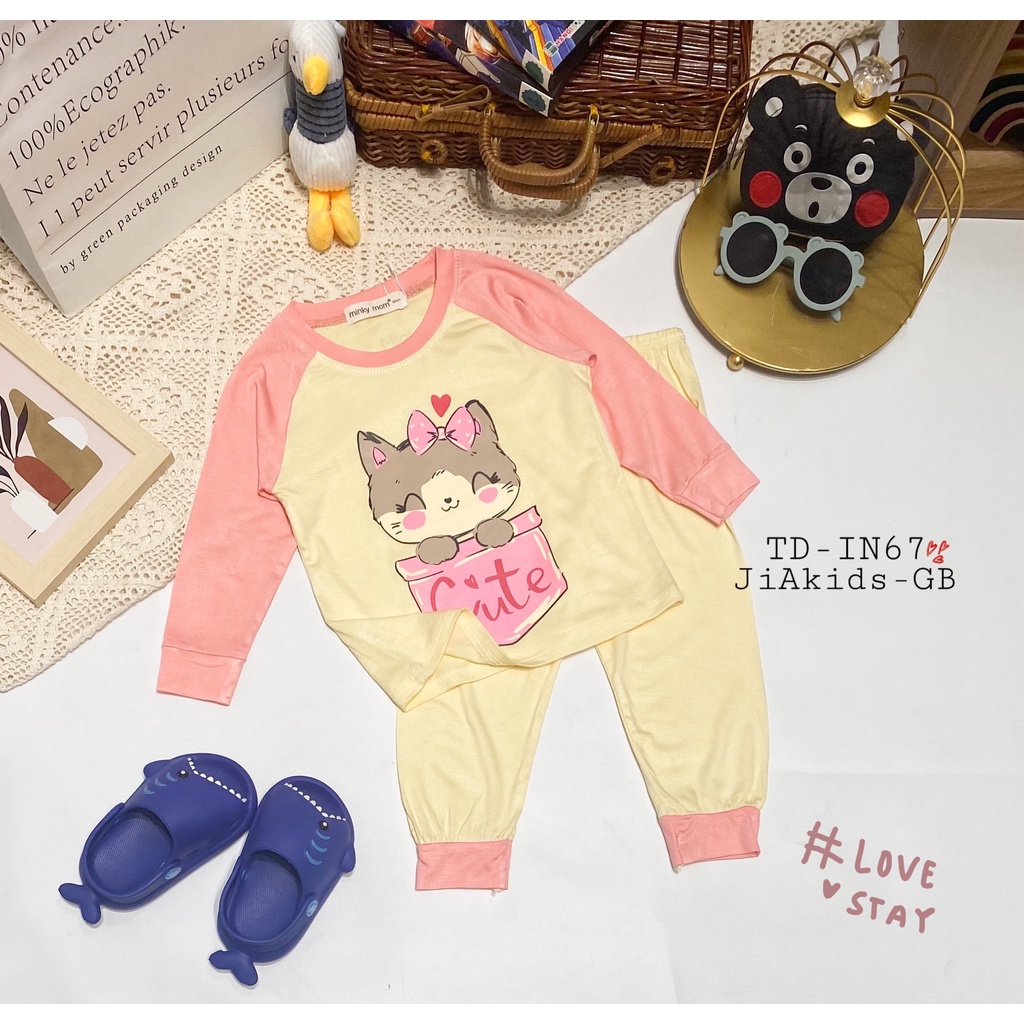 Bộ Dài Tay MINKY MOM THUN LẠNH Giáp Năng Phối Màu Bo In Hình Dễ Thương Cho Bé TD-IN67