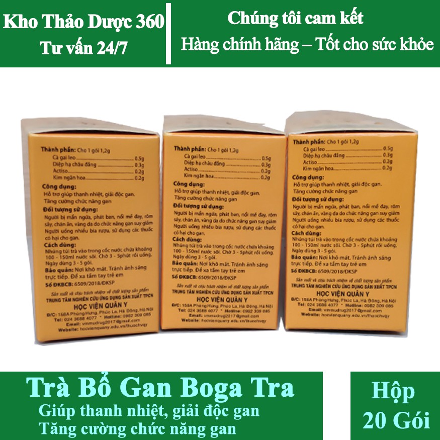 Trà Bổ Gan BOGA TRA, Thanh Nhiệt, Giải Độc, Mát Gan Của Học Viện Quân Y Hộp 20 Gói | BigBuy360 - bigbuy360.vn