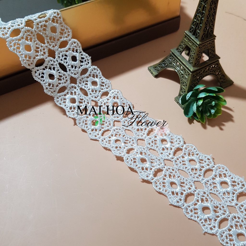 RC1 Cuộn 20 mét ren viền váy áo ren chỉ trắng dùng may đồ rộng 4cm Maihoaflower