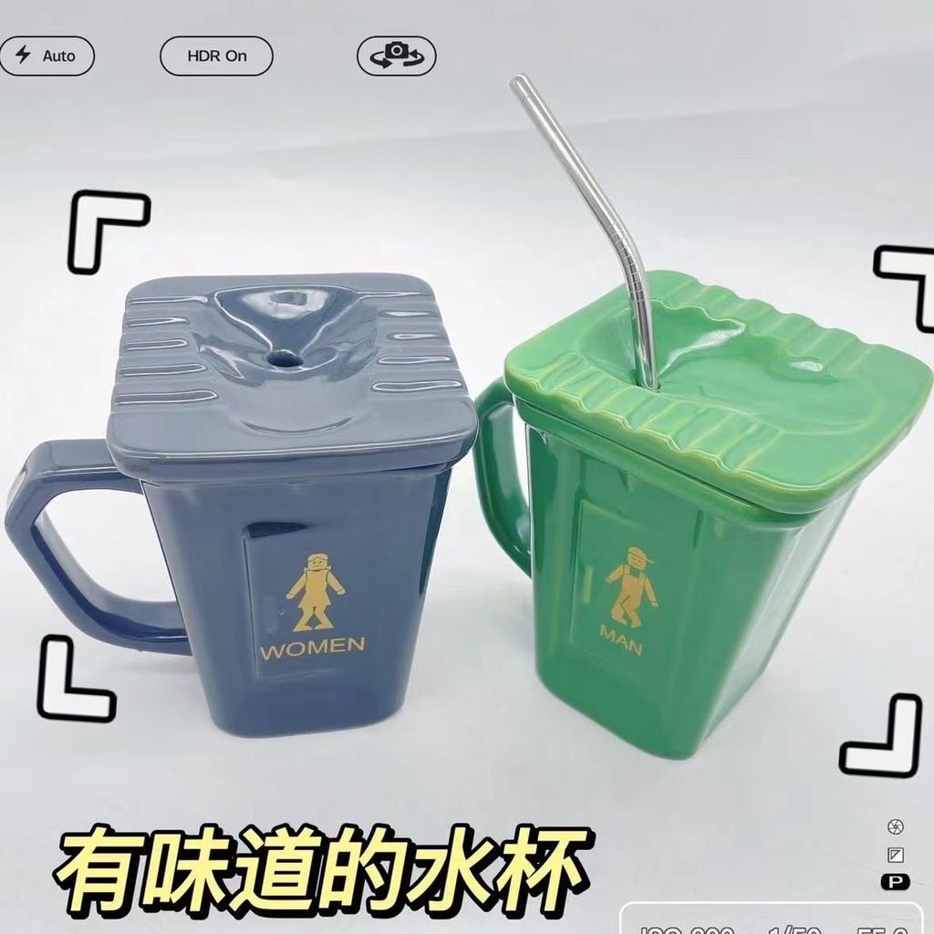 Cốc Uống Nước Bằng Sứ Dung Tích Lớn Hình Bồn Cầu Dễ Thương Có Nắp Đậy20220825193727