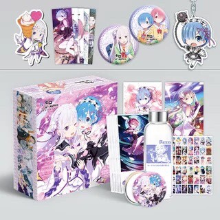 Hộp Quà tặng anime Re: Zero hộp to có bình nước, ảnh daán, vòng tay, ảnh thẻ, postcard anime chibi