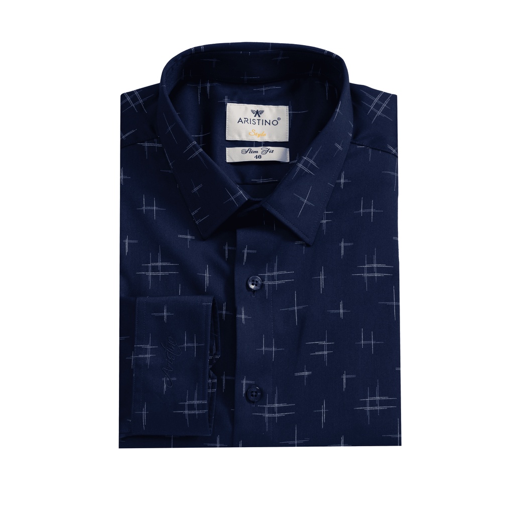 Áo sơ mi nam dài tay ARISTINO màu xanh than kết hợp họa tiết in nổi bật, ấn tượng -  ALS02602