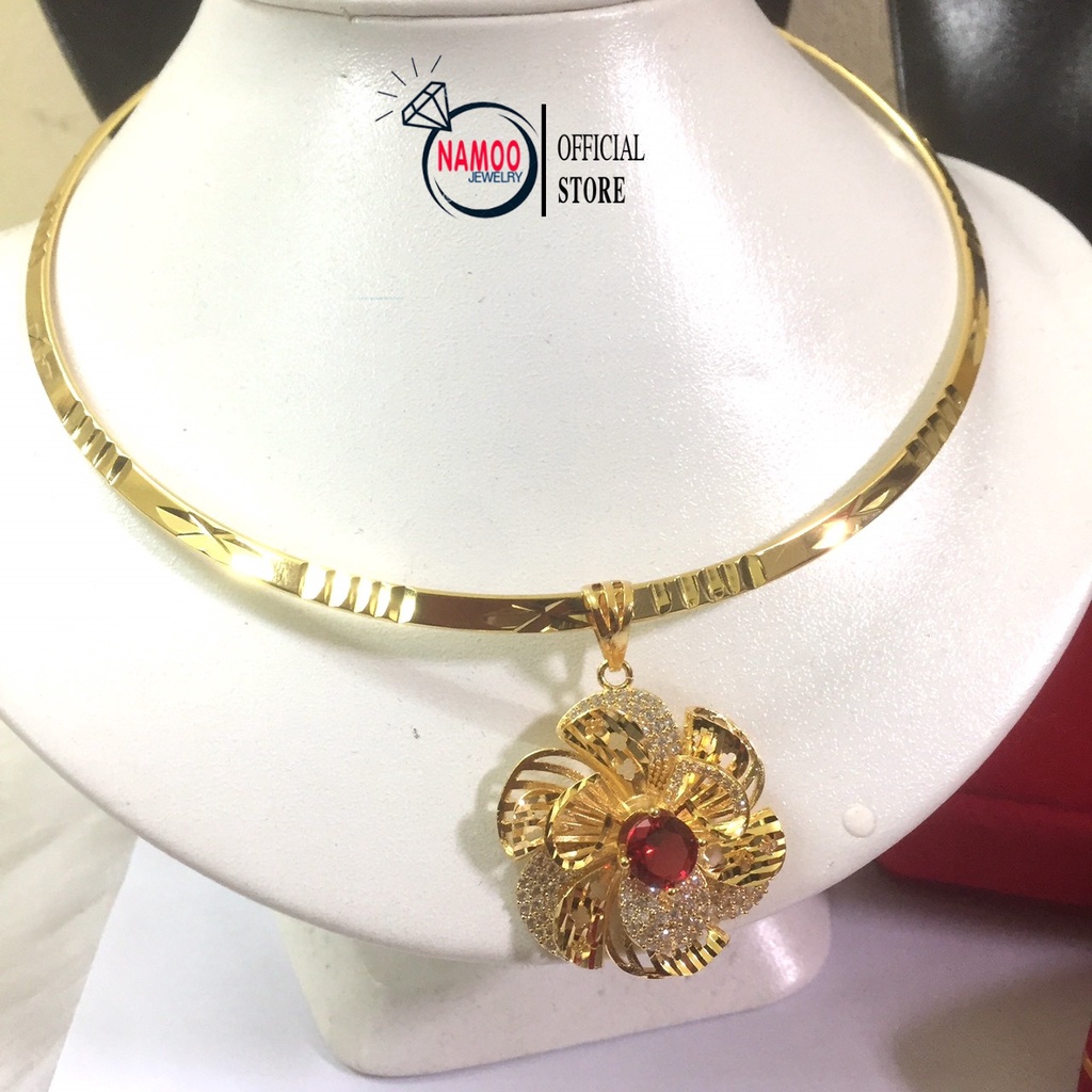 Kiềng cổ  Hoa Mai Mạ Vàng 18k V595 Nữ Đính Đá 3 Màu Xanh Đỏ, Trắng Namoo Jewelry Chuyên Sỉ