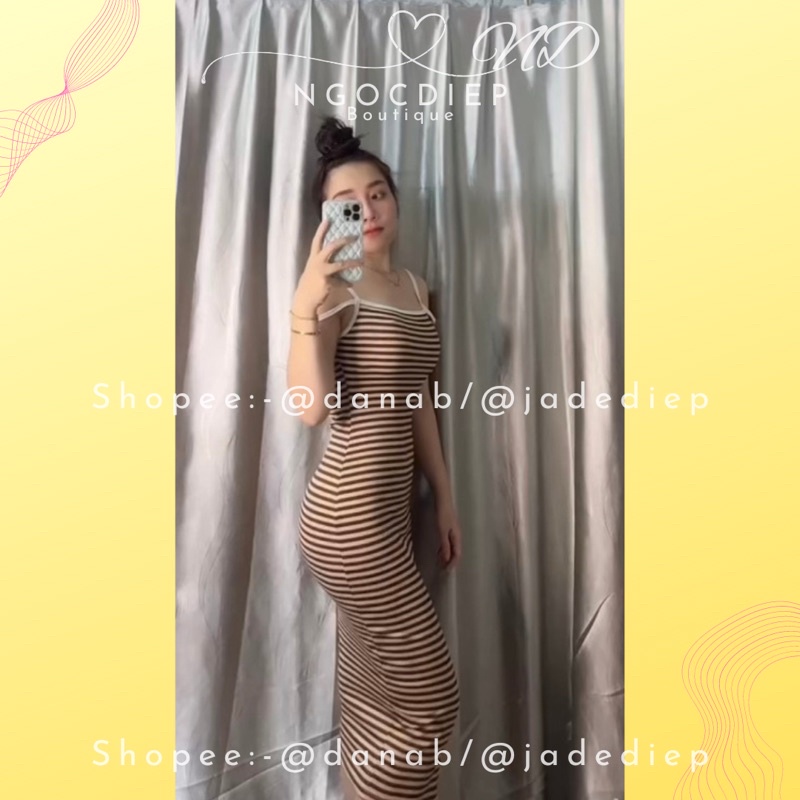 Đầm Body dài 2 dây caro và kẻ sọc hot hit
