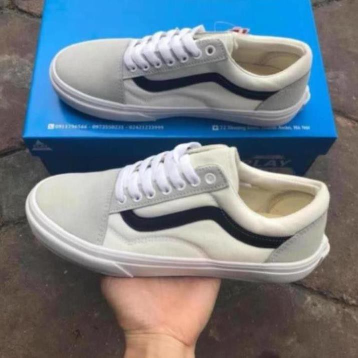 Giày thể thao Vans old skool trắng vạch đen, mũi xám P09