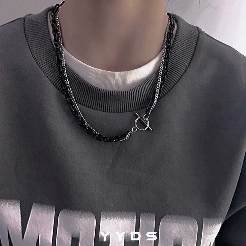 Vòng cổ Hai Lớp Mặt Khóa OT Màu Sắc Tương Phản Phong Cách hip hop Cho Nam