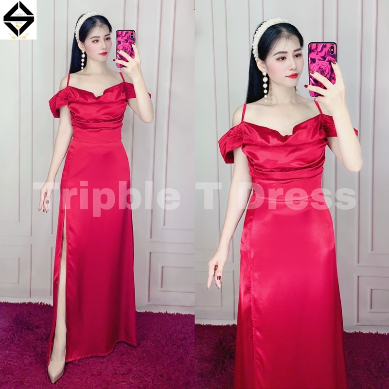 Đầm maxi body dự tiệc rớt vai xẻ đùi eo sang trọng TRIPBLE T DRESS - Size S/M/L - MS134Y
