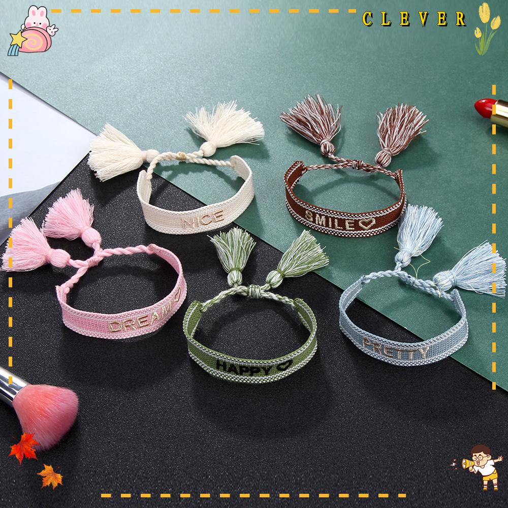 CLEVER Women Handmade Jewelry Braided Bracelet Braided Tassel Bracelet Friendship Christmas Rope Letter Embroidery Woven Gifts Adjustable
