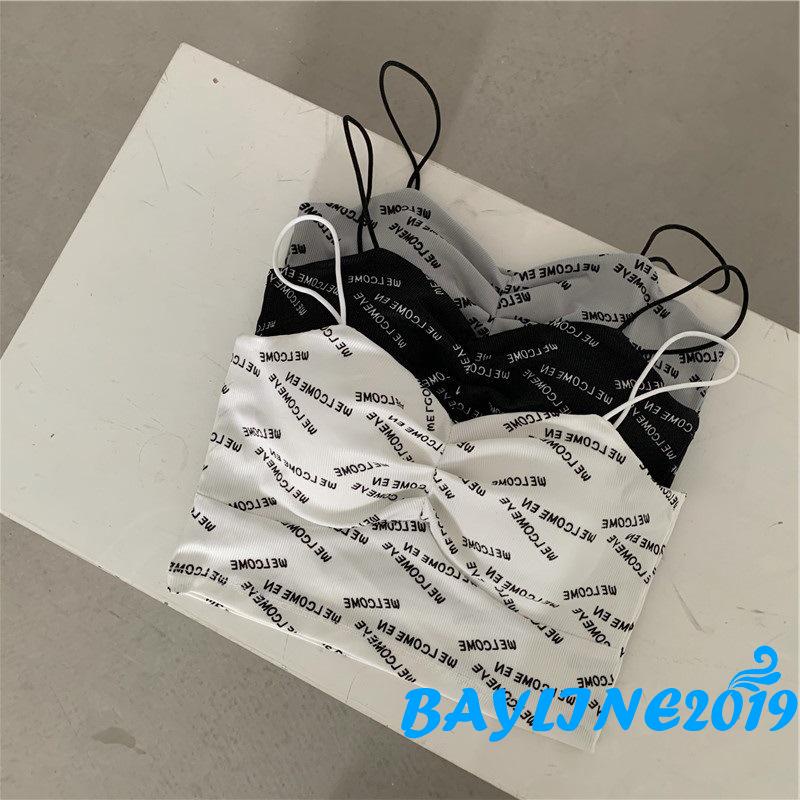 Áo lửng hai dây cổ chữ V họa tiết chữ độc đáo phong cách quyến rũ cho nữ