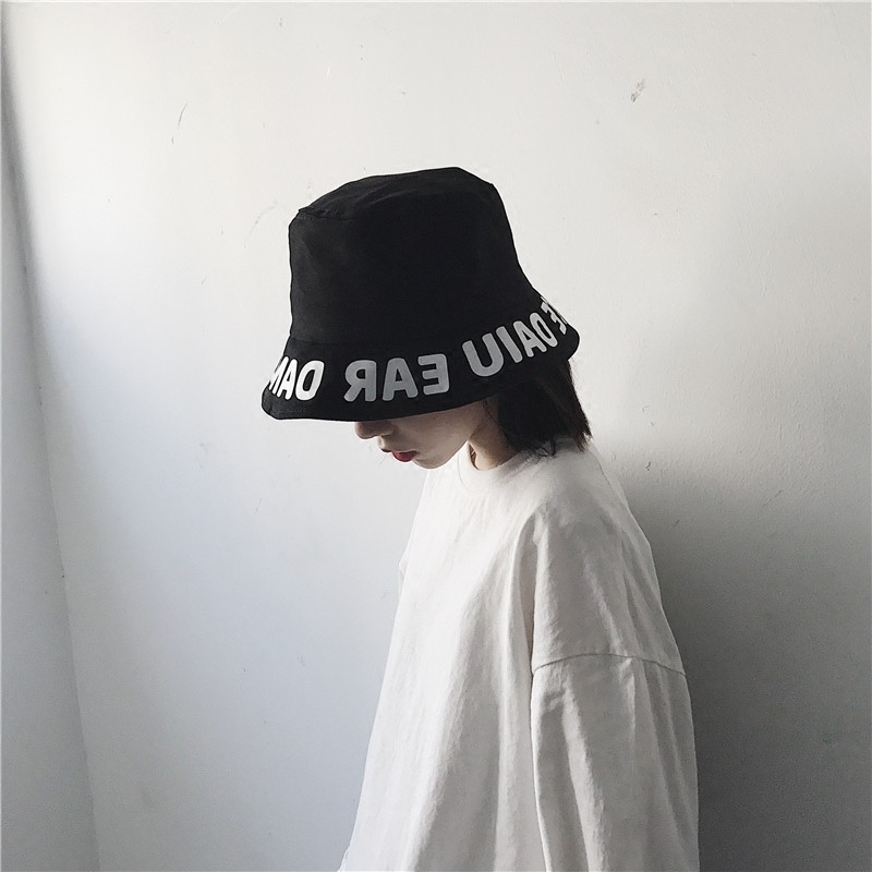 [spot shooting] Korean street trend letter fisherman's hat Japanese art versatile summer men's and women's sunscreen wide brim sunshade hat basin hat holiday hat